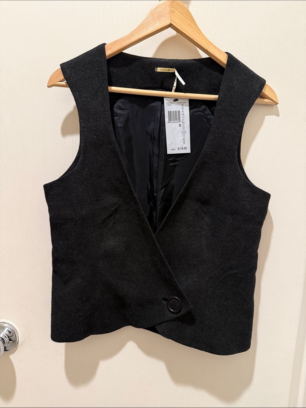 Studio Black Sleeveless Wool-Blend Wrap Vest